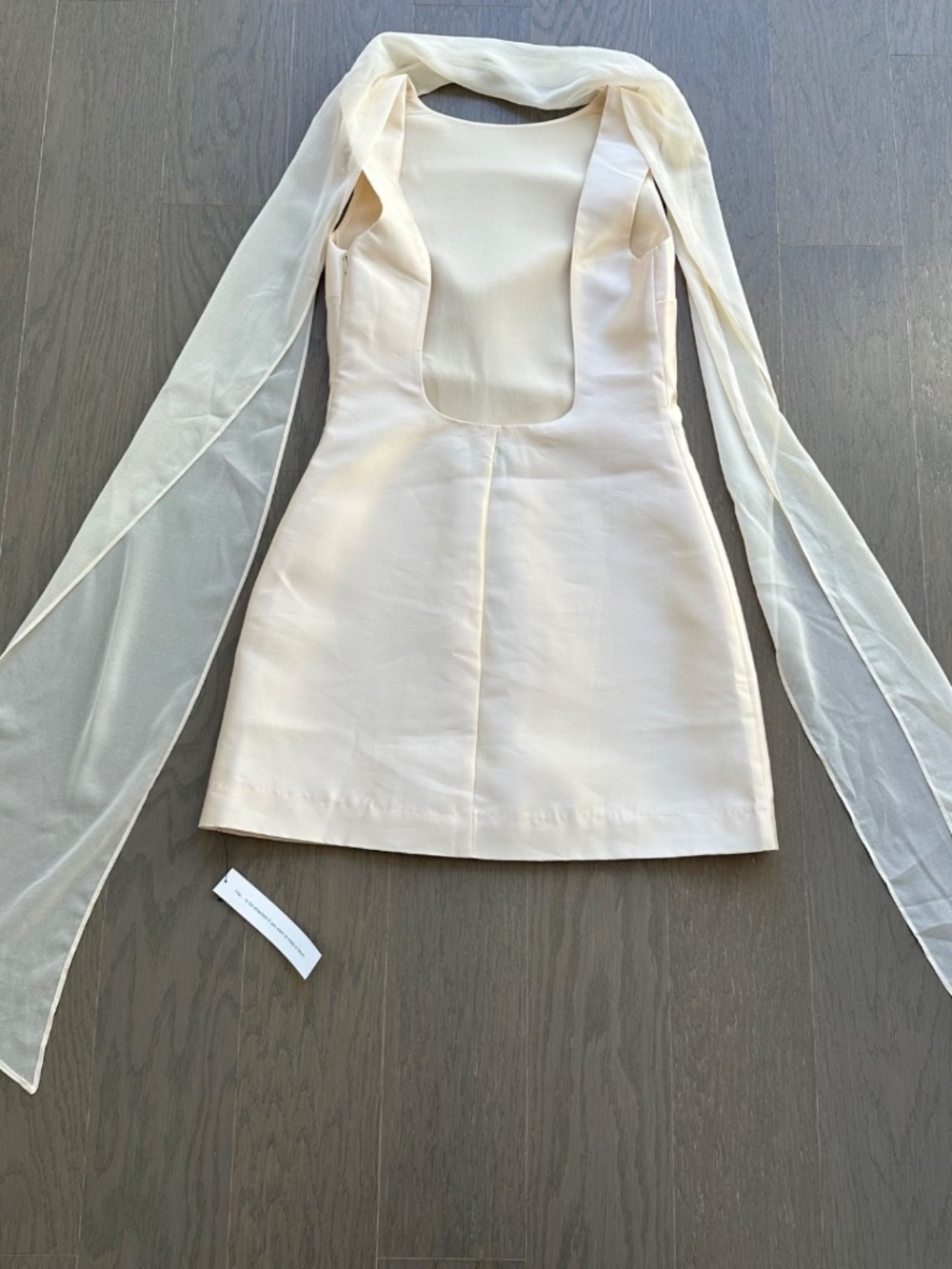Reformation Ecru Mini Dress 0 satin with scarf - Picture 3 of 11